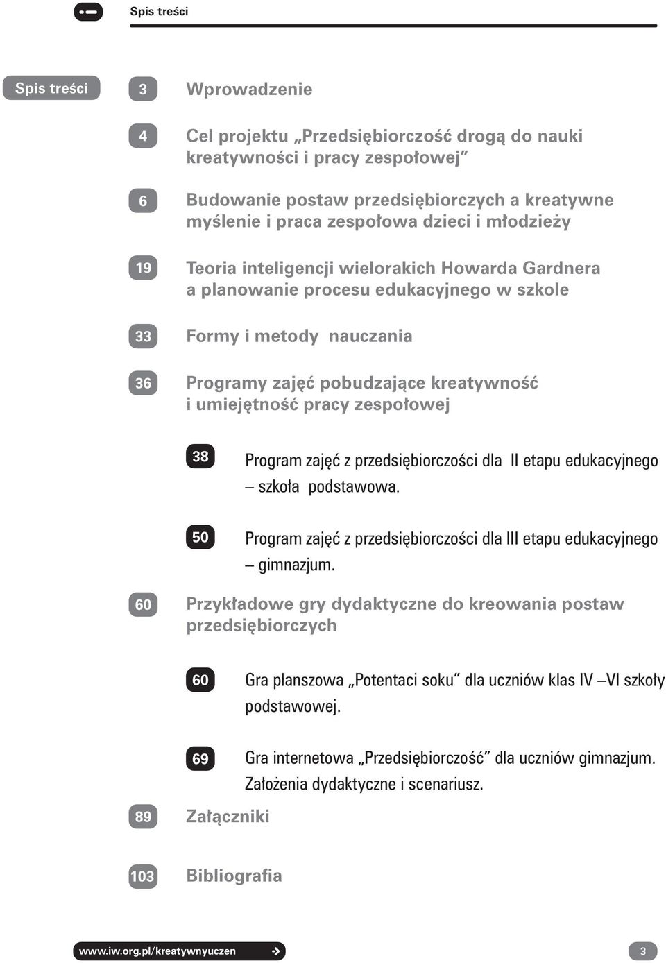 pracy zespołowej 38 Program zajęć z przedsiębiorczości dla II etapu edukacyjnego szkoła podstawowa. 50 Program zajęć z przedsiębiorczości dla III etapu edukacyjnego gimnazjum.