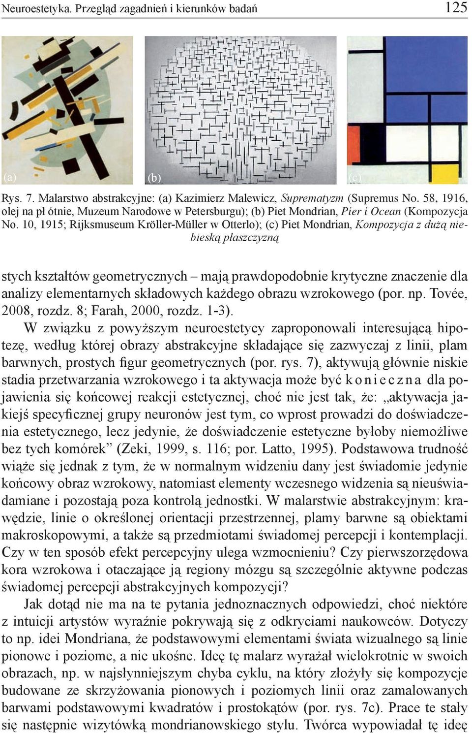 10, 1915; Rijksmuseum Kröller-Müller w Otterlo); (c) Piet Mondrian, Kompozycja z dużą niebieską płaszczyzną (c) stych kształtów geometrycznych mają prawdopodobnie krytyczne znaczenie dla analizy