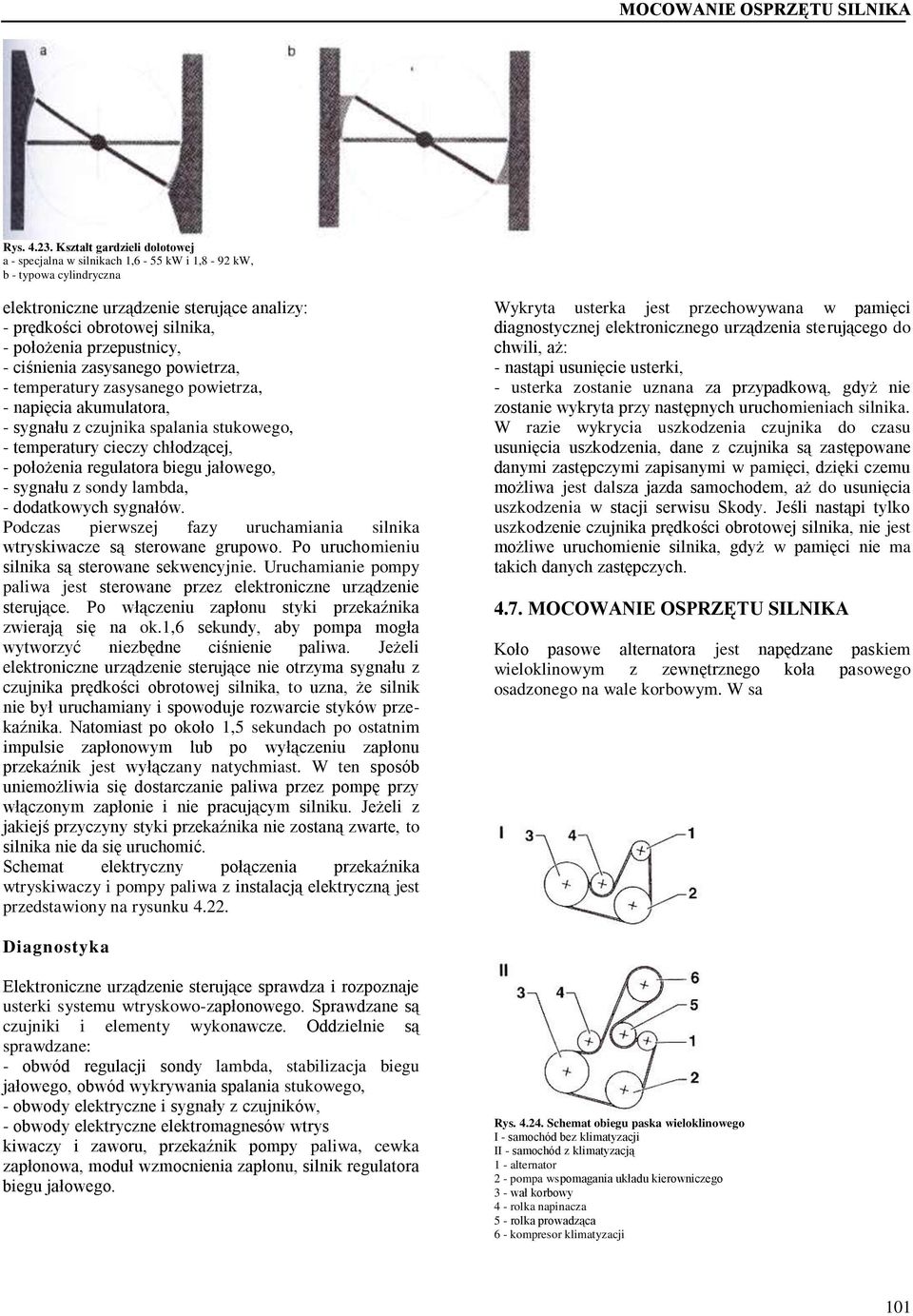 przepustnicy, - ciśnienia zasysanego powietrza, - temperatury zasysanego powietrza, - napięcia akumulatora, - sygnału z czujnika spalania stukowego, - temperatury cieczy chłodzącej, - położenia