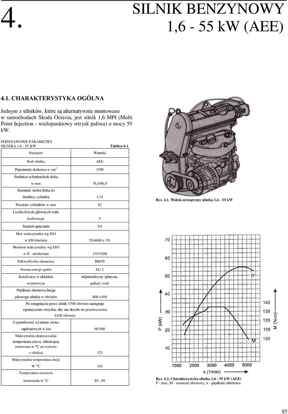 CHARAKTERYSTYKA OGÓLNA Jednym z silników, które są alternatywnie montowane w samochodach Skoda Octavia, jest silnik 1,6 MPI (Multi Point Injection - wielopunktowy wtrysk paliwa) o mocy 55 kw.