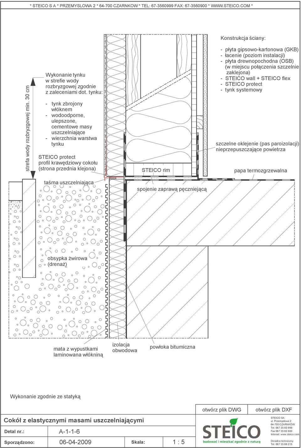 STEICO rim - łacenie (poziom instalacji) (w miejscu połączenia szczelnie zaklejona) - STEICO wall + STEICO flex - szczelne oklejenie (pas paroizolacji) nieprzepuszczające