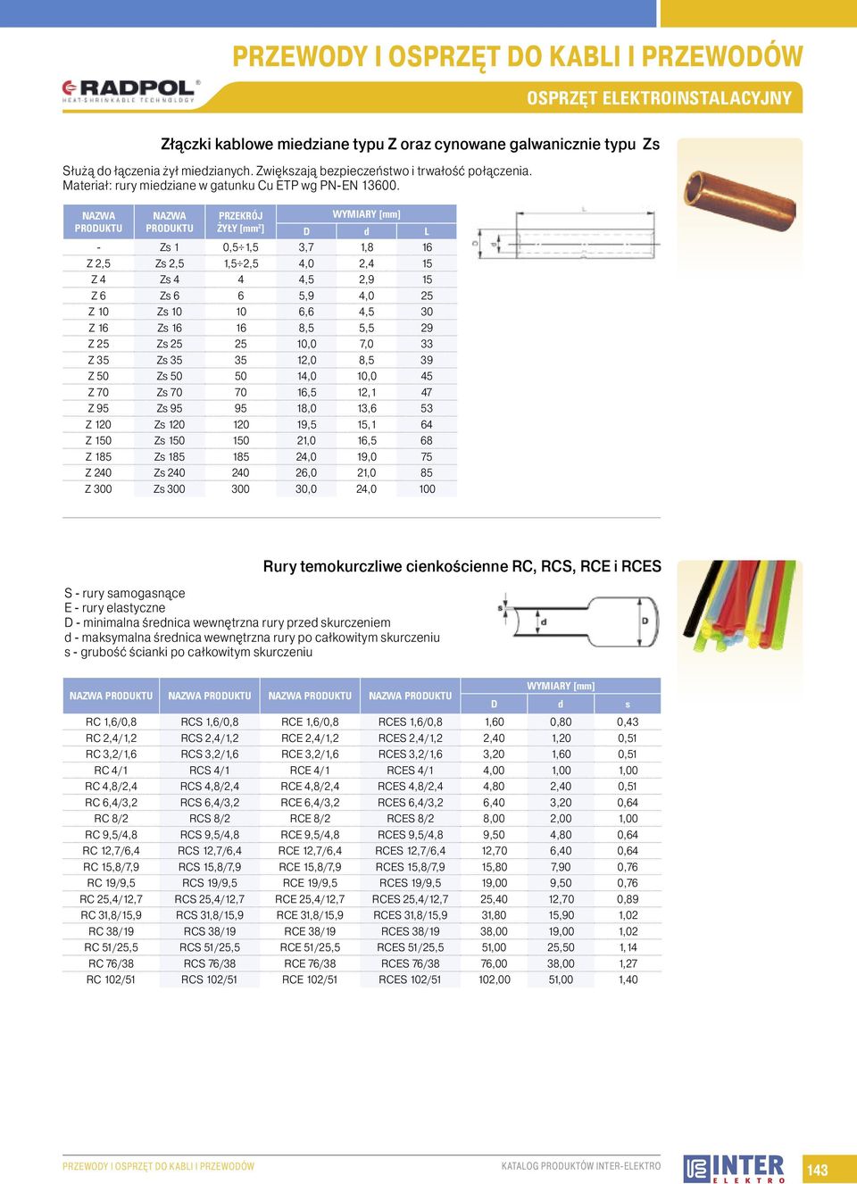 PRZEKRÓJ ŻYŁY [mm 2 ] D d L - Zs 1 0,5 1,5 3,7 1,8 16 Z 2,5 Zs 2,5 1,5 2,5 4,0 2,4 15 Z 4 Zs 4 4 4,5 2,9 15 Z 6 Zs 6 6 5,9 4,0 25 Z 10 Zs 10 10 6,6 4,5 30 Z 16 Zs 16 16 8,5 5,5 29 Z 25 Zs 25 25 10,0