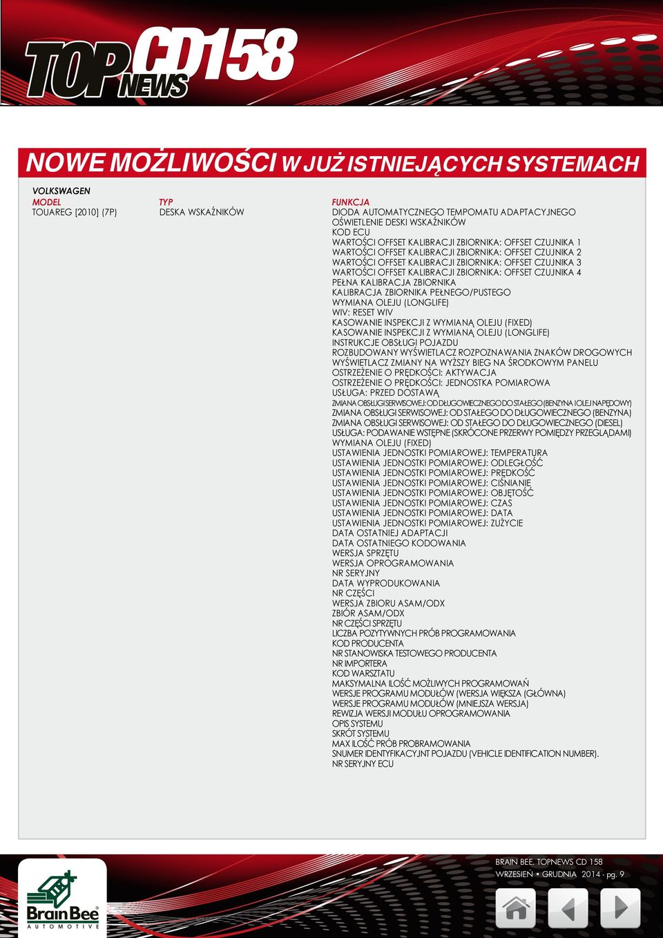 KALIBRACJA ZBIORNIKA KALIBRACJA ZBIORNIKA PEŁNEGO/PUSTEGO WYMIANA OLEJU (LONGLIFE) WIV: RESET WIV KASOWANIE INSPEKCJI Z WYMIANĄ OLEJU (FIXED) KASOWANIE INSPEKCJI Z WYMIANĄ OLEJU (LONGLIFE) INSTRUKCJE