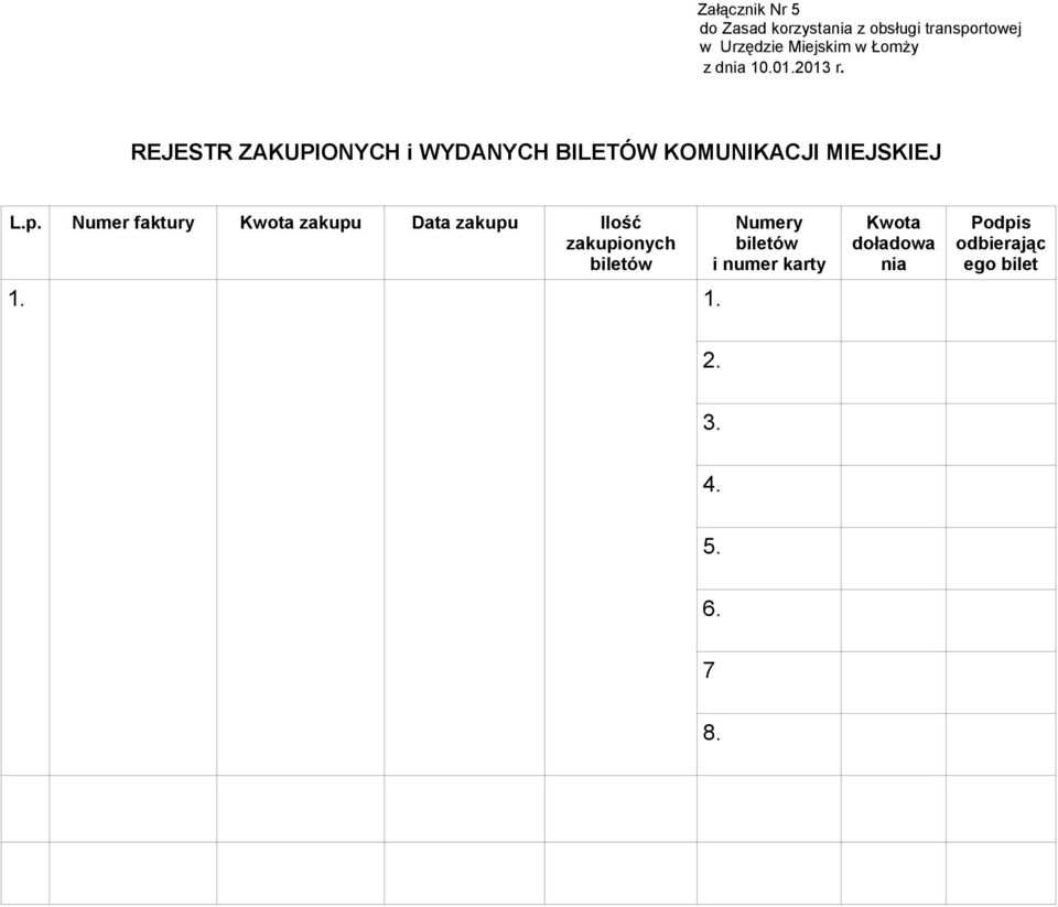 Numer faktury Kwota zakupu Data zakupu Ilość zakupionych