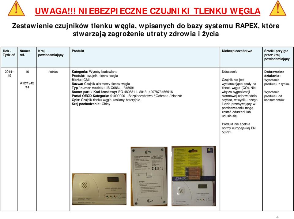 Czujnik tlenku w gla zasilany bateryjnie pochodzenia: Chiny Czujnik nie jest wystarczaj co czu y na tlenek w gla (CO).