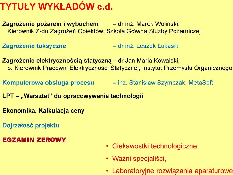 Leszek Łukasik Zagrożenie elektrycznością statyczną dr Jan Maria Kowalski, b.