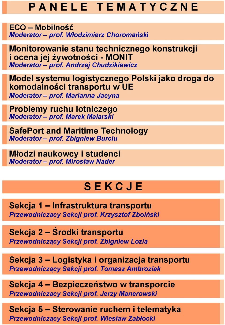 Marek Malarski SafePort and Maritime Technology Moderator prof. Zbigniew Burciu Młodzi naukowcy i studenci Moderator prof.