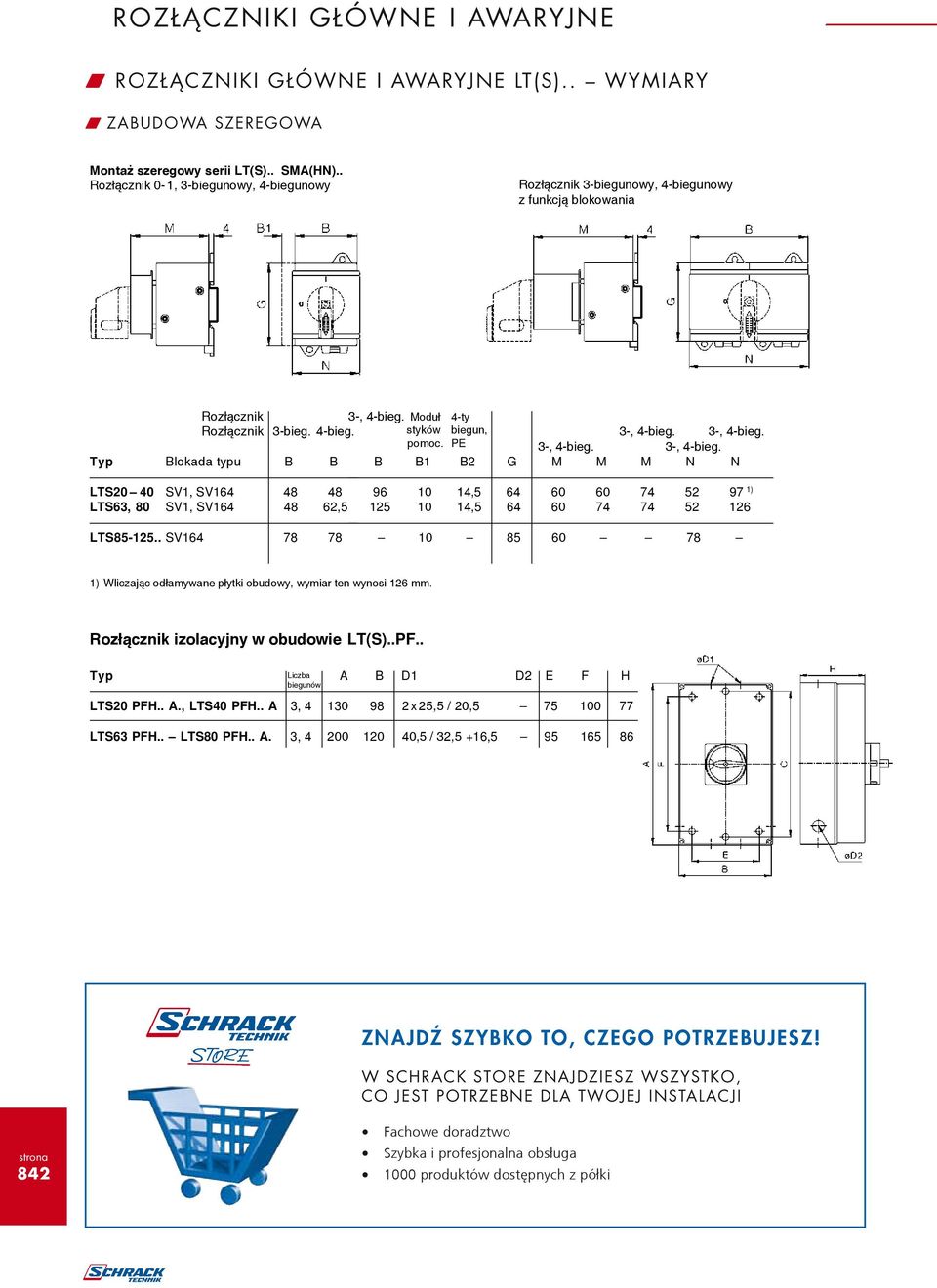 . SV16 78 78 96 1 5 6 6 6 7 52 97 1) 125 1 1,5 6 6 7 7 52 126 1 85 6 78 1) LT(S)..PF.. p A B D1 D2 E F H LTS20 PFH.. A., LTS40 PFH.