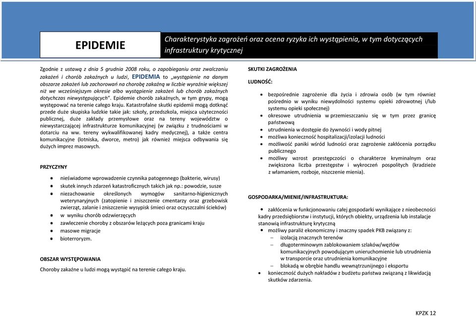 chorób zakaźnych dotychczas niewystępujących. Epidemie chorób zakaźnych, w tym grypy, mogą występować na terenie całego kraju.