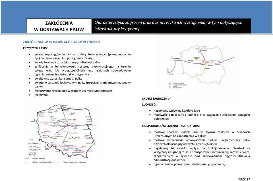 ) na terenie kraju lub poza granicami kraju awarie terminali do odbioru ropy naftowej i paliw zakłócenia w funkcjonowaniu systemu dystrybucyjnego na terenie całego kraju lub w poszczególnych jego