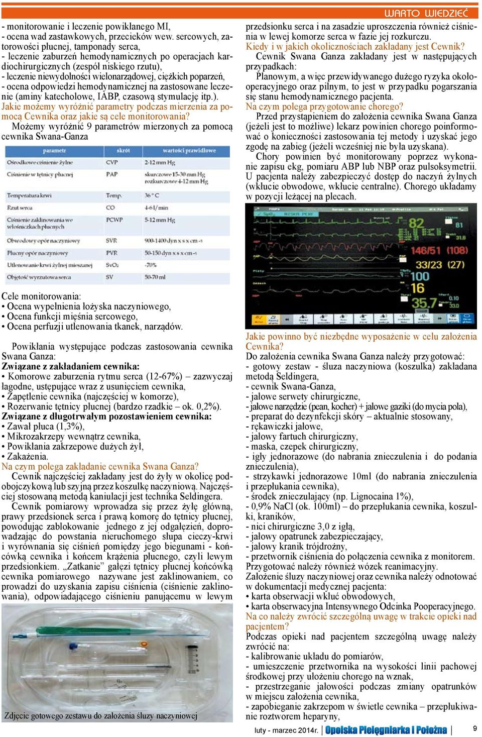 poparzeń, - ocena odpowiedzi hemodynamicznej na zastosowane leczenie (aminy katecholowe, IABP, czasową stymulację itp.).