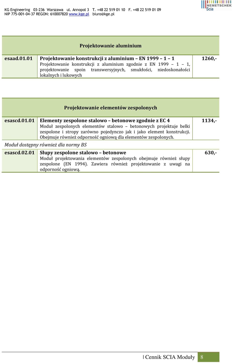 1260,- Projektowanie elementów zespolonych esascd.01.