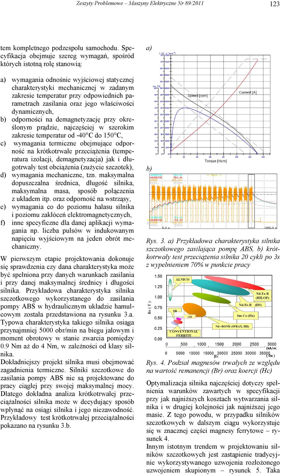 parametrach zasilania oraz jego właściwości dynamicznych, b) odporności na demagnetyzację przy określonym prądzie, najczęściej w szerokim zakresie temperatur od -40 C do 150 C, c) wymagania termiczne