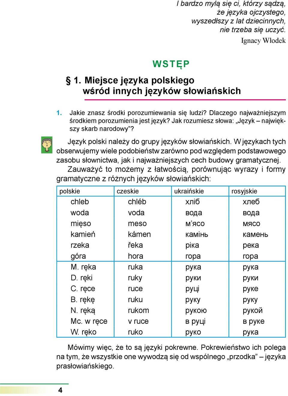 Język polski należy do grupy języków słowiańskich. W językach tych obser wujemy wiele podobieństw zarówno pod względem podstawowego zasobu słownictwa, jak i najważniejszych cech budowy gramatycznej.