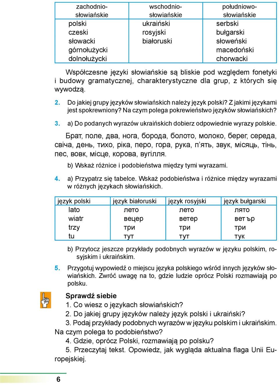 Z jakimi językami jest spokrewniony? Na czym polega pokrewieństwo języków słowiańskich? 3. a) Do podanych wyrazów ukraińskich dobierz odpowiednie wyrazy polskie.