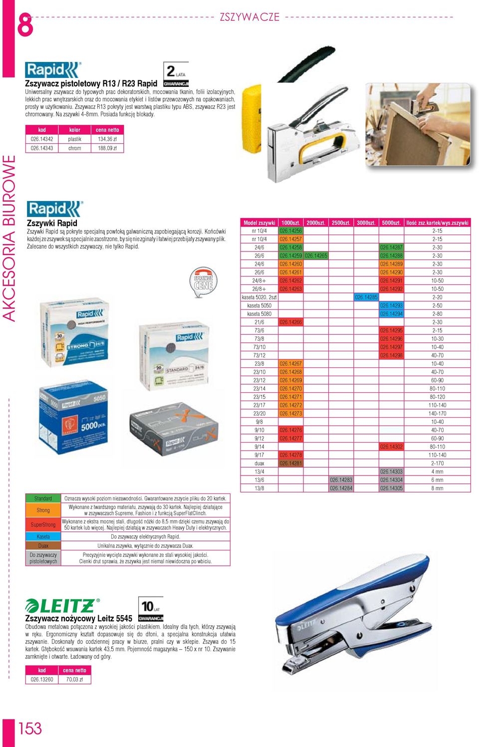 14342 plastik 134,36 zł 026.14343 chrom 188,09 zł Zszywki Rapid Zszywki Rapid są pokryte specjalną powłoką galwaniczną zapobiegającą korozji.