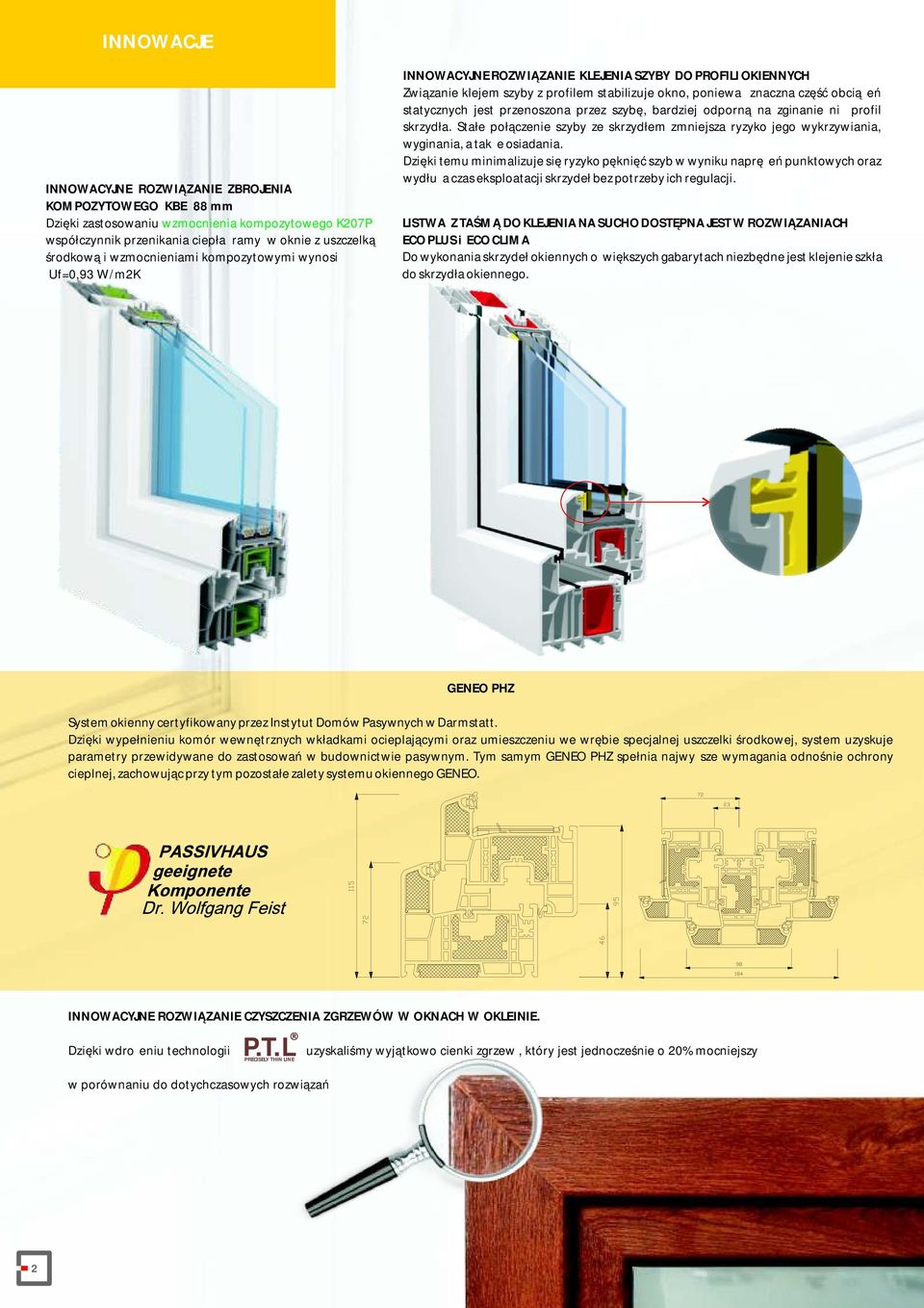 statycznych jest przenoszona przez szybę, bardziej odporną na zginanie niż profil skrzydła. Stałe połączenie szyby ze skrzydłem zmniejsza ryzyko jego wykrzywiania, wyginania, a także osiadania.