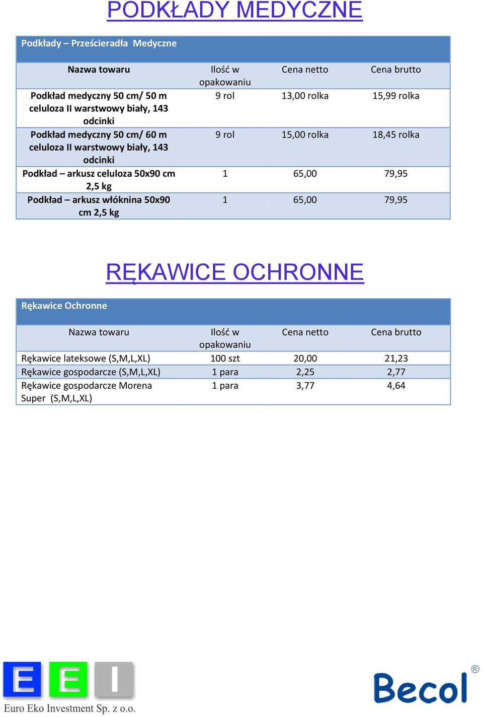 rolka 15,99 rolka 9 rol 15,00 rolka 18,45 rolka 1 65,00 79,95 1 65,00 79,95 Rękawice Ochronne RĘKAWICE OCHRONNE Nazwa towaru Ilość w netto brutto opakowaniu