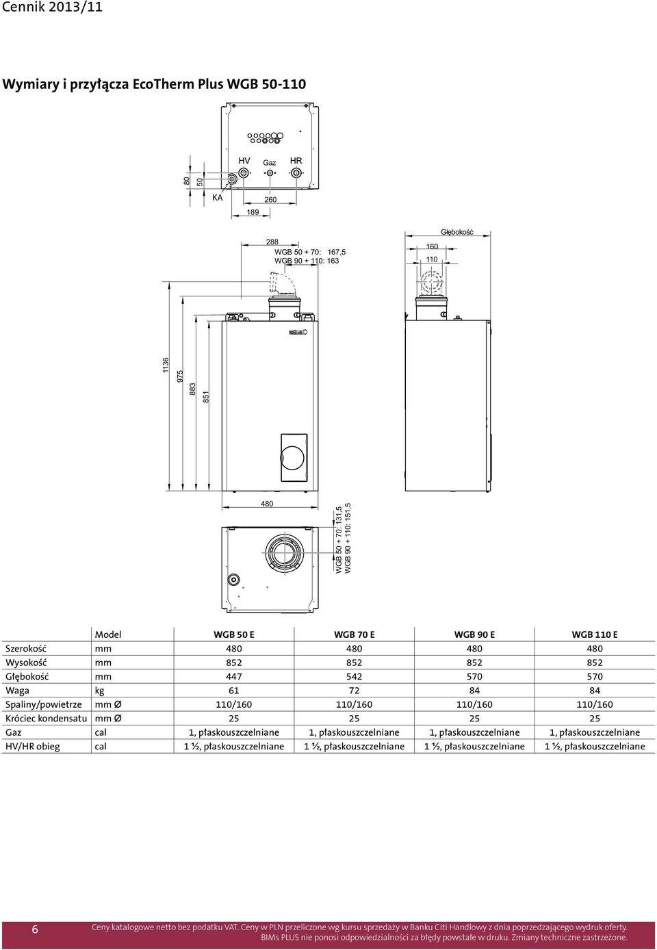 Waga kg 61 72 84 84 Spaliny/powietrze mm Ø 110/160 110/160 110/160 110/160 Króciec kondensatu mm Ø 25 25 25 25 Gaz cal 1, płaskouszczelniane 1,