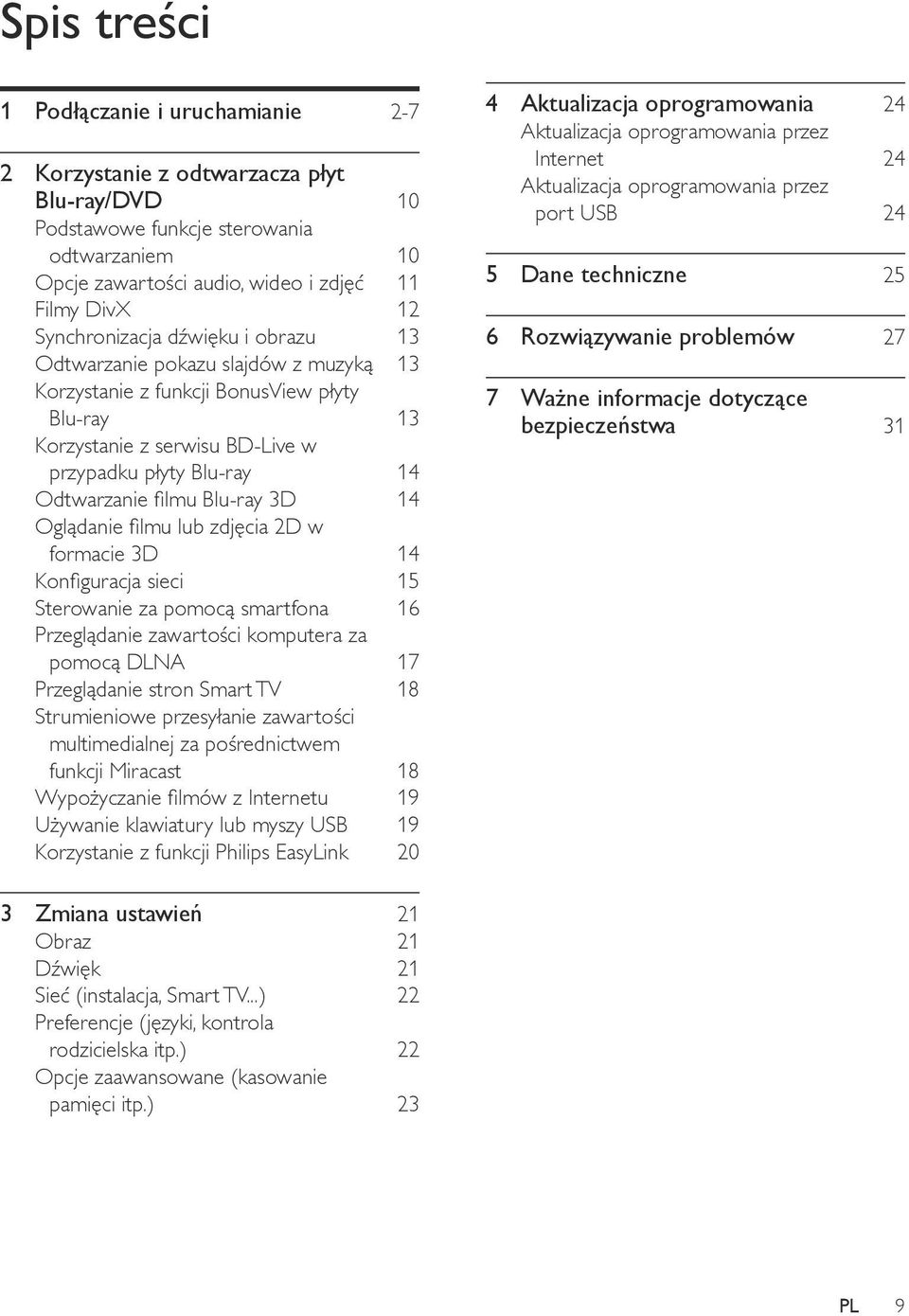 Blu-ray 3D 14 Oglądanie filmu lub zdjęcia 2D w formacie 3D 14 Konfiguracja sieci 15 Sterowanie za pomocą smartfona 16 Przeglądanie zawartości komputera za pomocą DLNA 17 Przeglądanie stron Smart TV