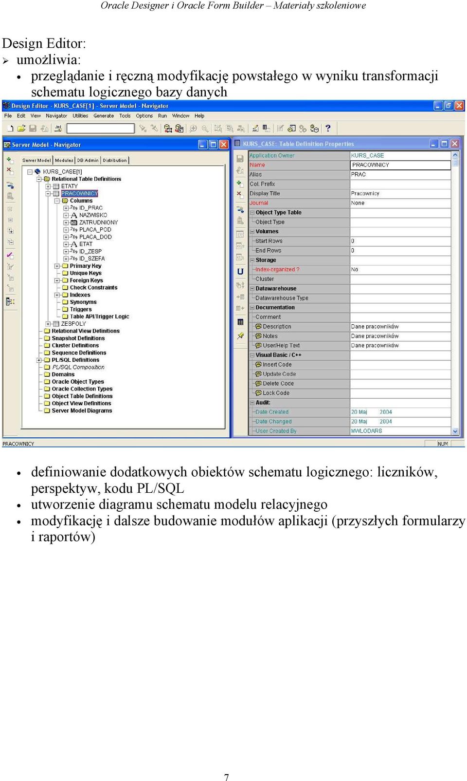 schematu logicznego: liczników, perspektyw, kodu PL/SQL utworzenie diagramu schematu