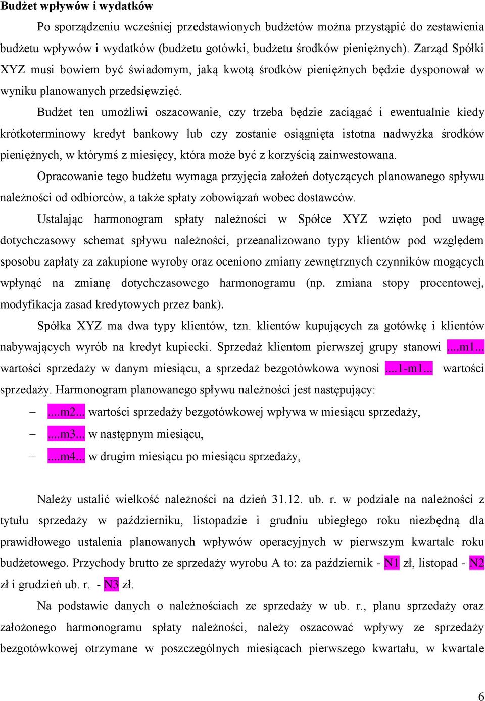 Budżet ten umożliwi oszacowanie, czy trzeba będzie zaciągać i ewentualnie kiedy krótkoterminowy kredyt bankowy lub czy zostanie osiągnięta istotna nadwyżka środków pieniężnych, w którymś z miesięcy,