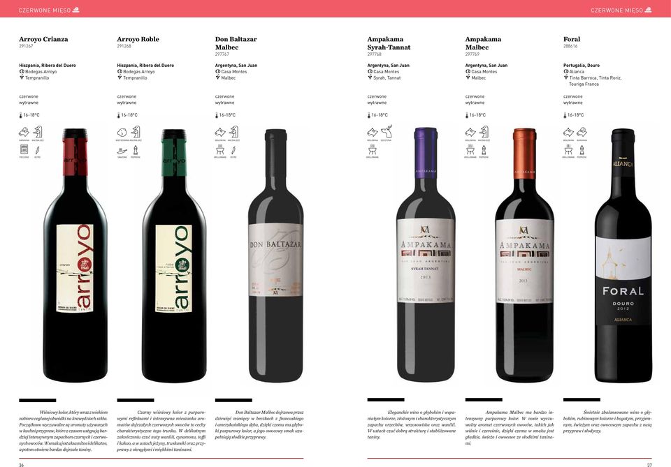 9Casa Montes 0Malbec Portugalia, Douro 9Alianca 0Tinta Barroca, Tinta Roriz, Touriga Franca bk pc Wk sp wk gc wd g wk gp wb gp Wiśniowy kolor, który wraz z wiekiem nabiera ceglanej obwódki na