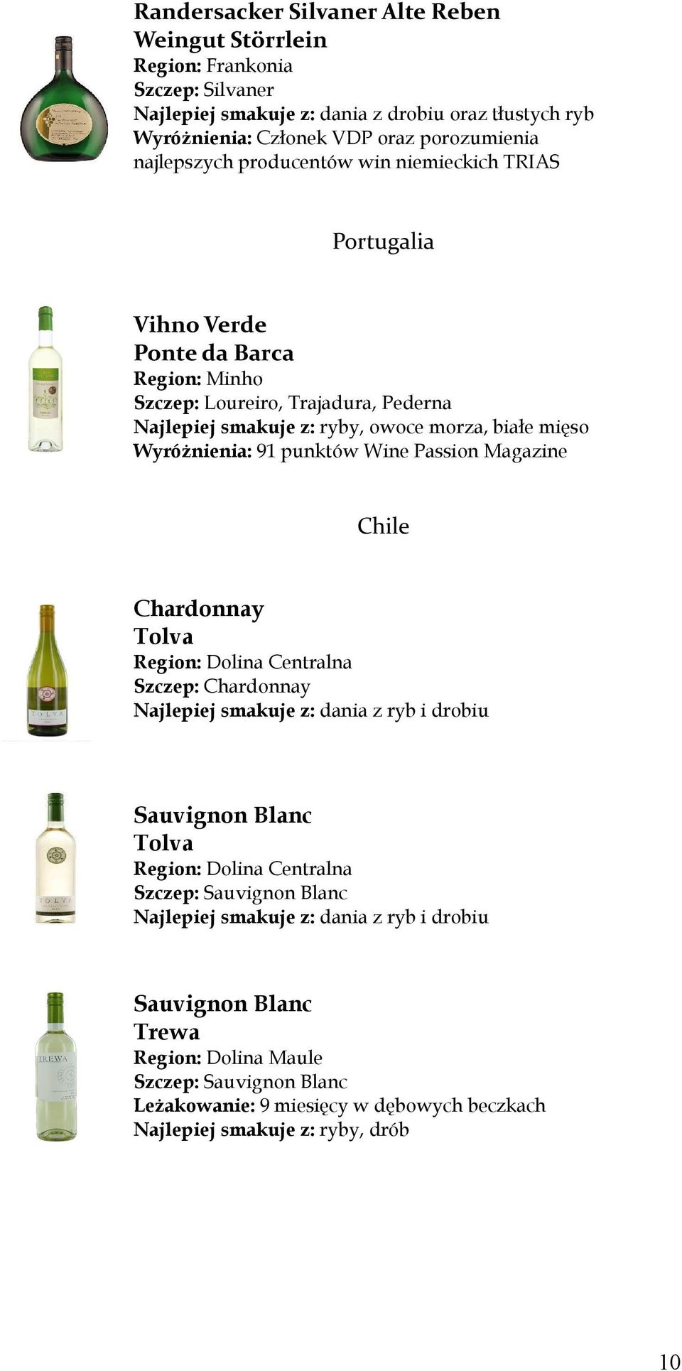 punktów Wine Passion Magazine Chile Chardonnay Tolva Region: Dolina Centralna Szczep: Chardonnay Najlepiej smakuje z: dania z ryb i drobiu Sauvignon Blanc Tolva Region: Dolina Centralna Szczep: