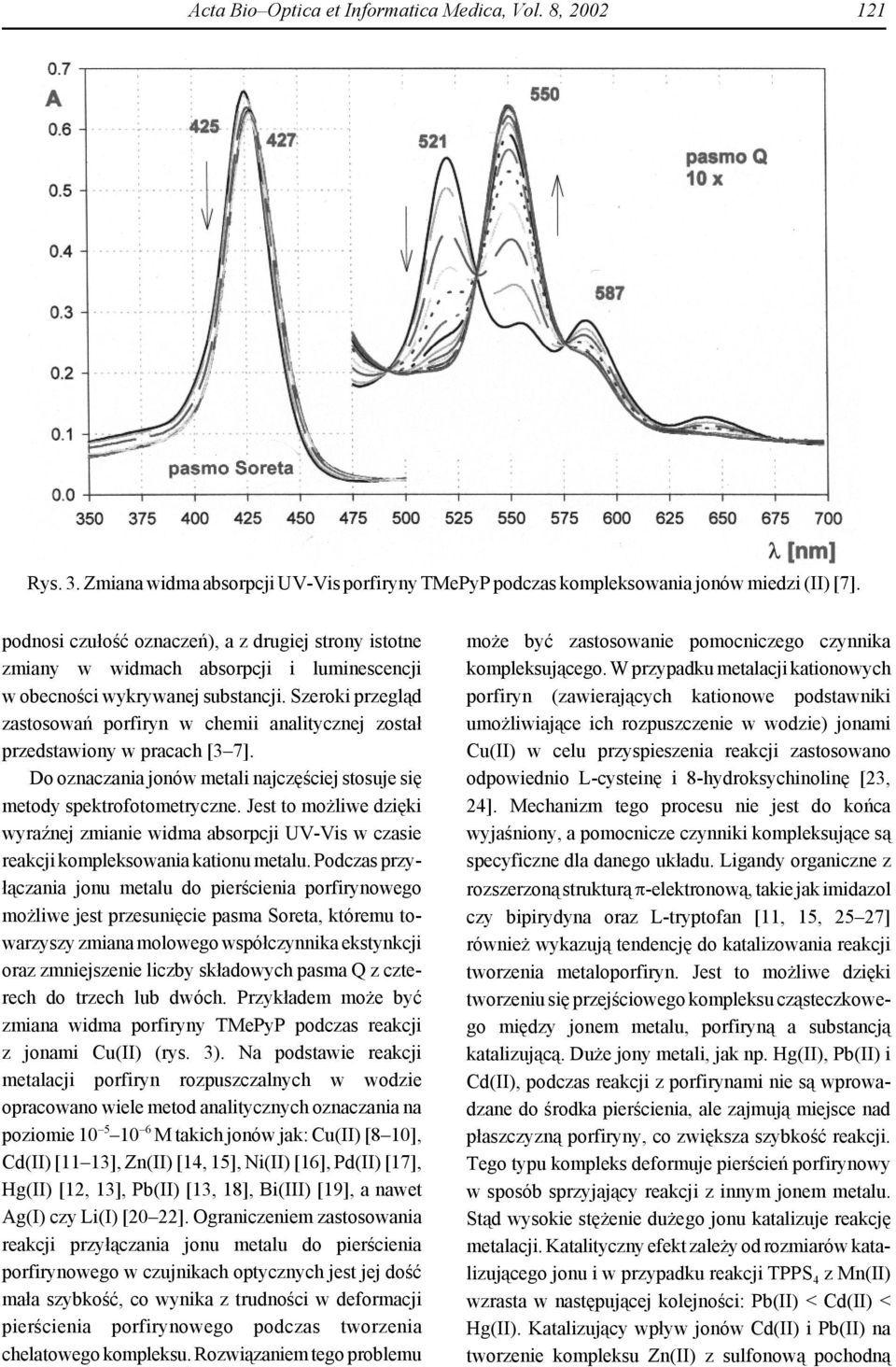 Szeroki przegląd zastosowań porfiryn w chemii analitycznej został przedstawiony w pracach [3 7]. Do oznaczania jonów metali najczęściej stosuje się metody spektrofotometryczne.