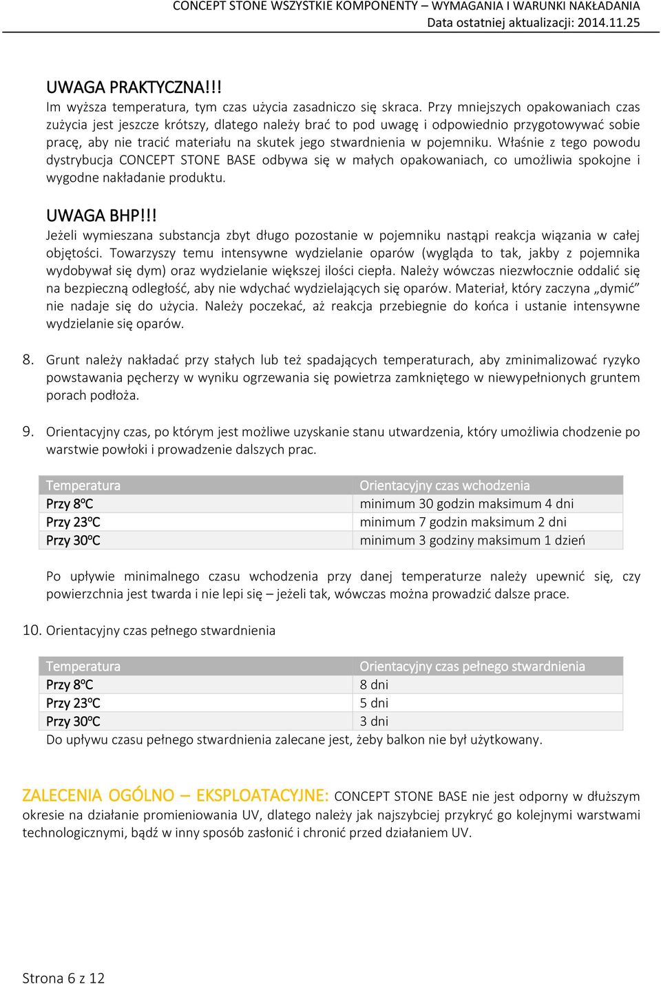 pojemniku. Właśnie z tego powodu dystrybucja CONCEPT STONE BASE odbywa się w małych opakowaniach, co umożliwia spokojne i wygodne nakładanie produktu. UWAGA BHP!