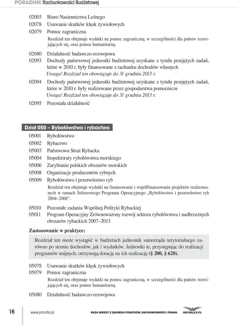 były finansowane z rachunku dochodów własnych Uwaga! Rozdział ten obowiązuje do 31 grudnia 2013 r. 02094..Dochody państwowej jednostki budżetowej uzyskane z tytułu przejętych zadań, które w 2010 r.