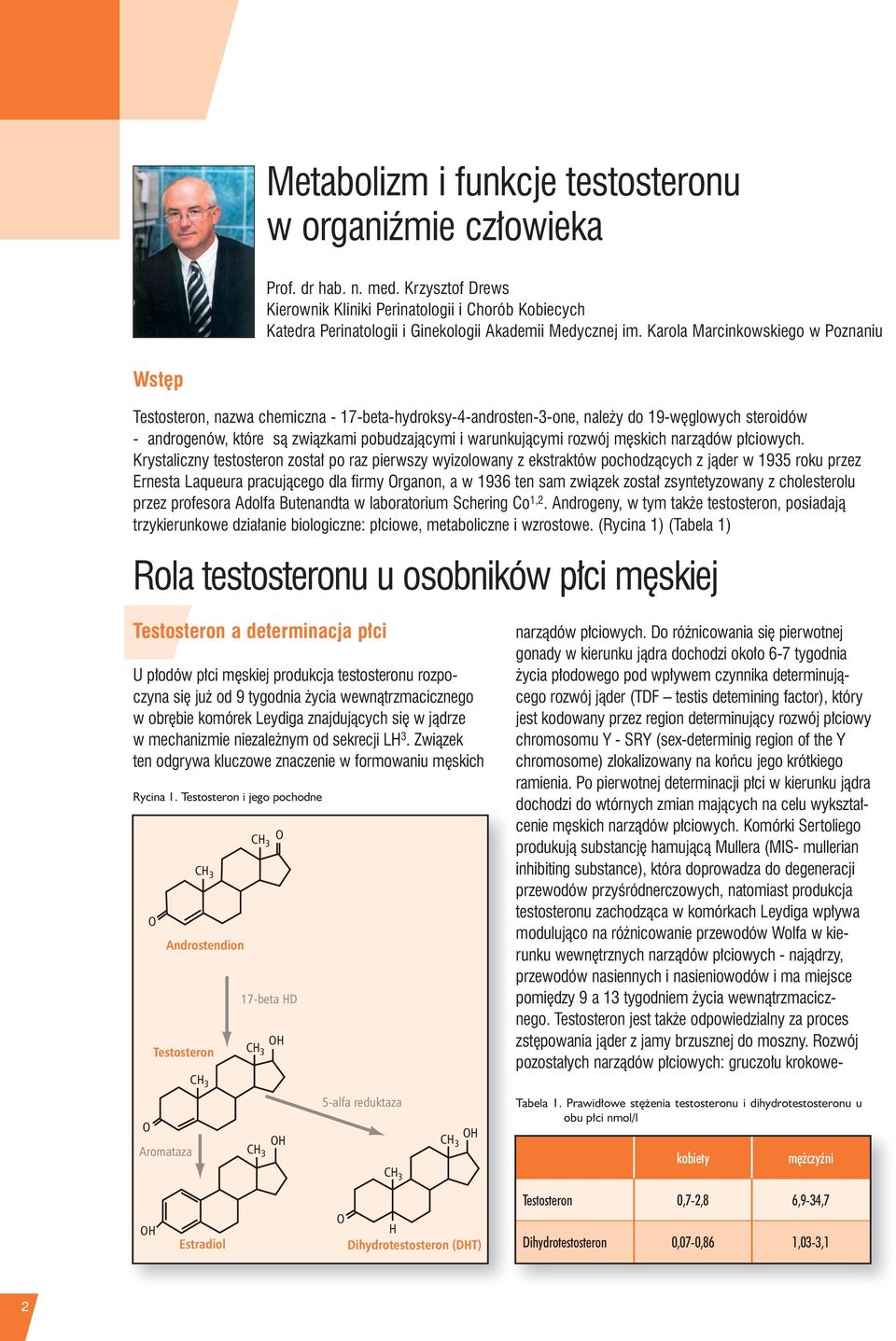 Karola Marcinkowskiego w Poznaniu Wstęp Testosteron, nazwa chemiczna - 17-beta-hydroksy-4-androsten-3-one, należy do 19-węglowych steroidów - androgenów, które są związkami pobudzającymi i