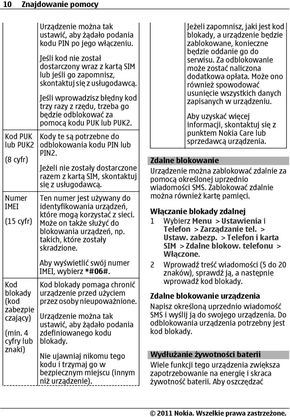 Jeśli wprowadzisz błędny kod trzy razy z rzędu, trzeba go będzie odblokować za pomocą kodu PUK lub PUK2. Kody te są potrzebne do odblokowania kodu PIN lub PIN2.