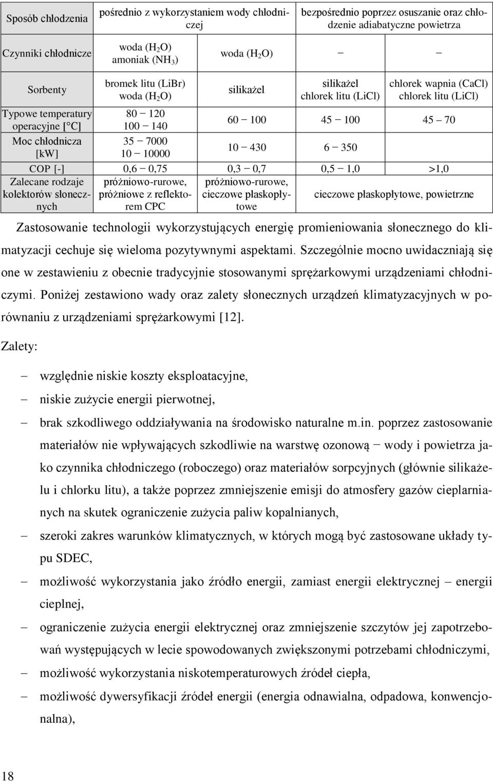 chłodnicza 35 7000 [kw] 10 10000 10 430 6 350 COP [-] 0,6 0,75 0,3 0,7 0,5 1,0 >1,0 Zalecane rodzaje próżniowo-rurowe, próżniowo-rurowe, kolektorów słonecznych próżniowe z reflektorem CPC cieczowe