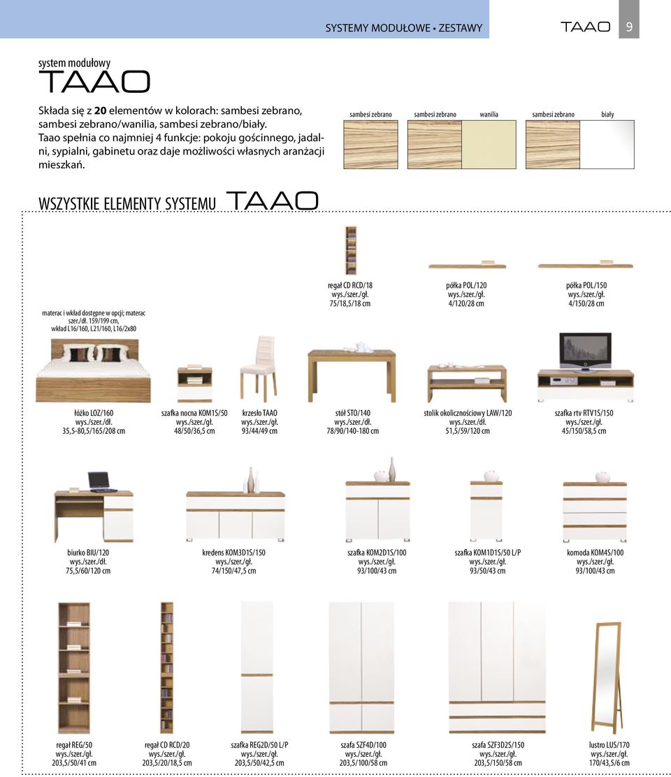 sambesi zebrano sambesi zebrano wanilia sambesi zebrano biały wszystkie elementy systemu TAAO materac i wkład dostępne w opcji; materac szer./dł.