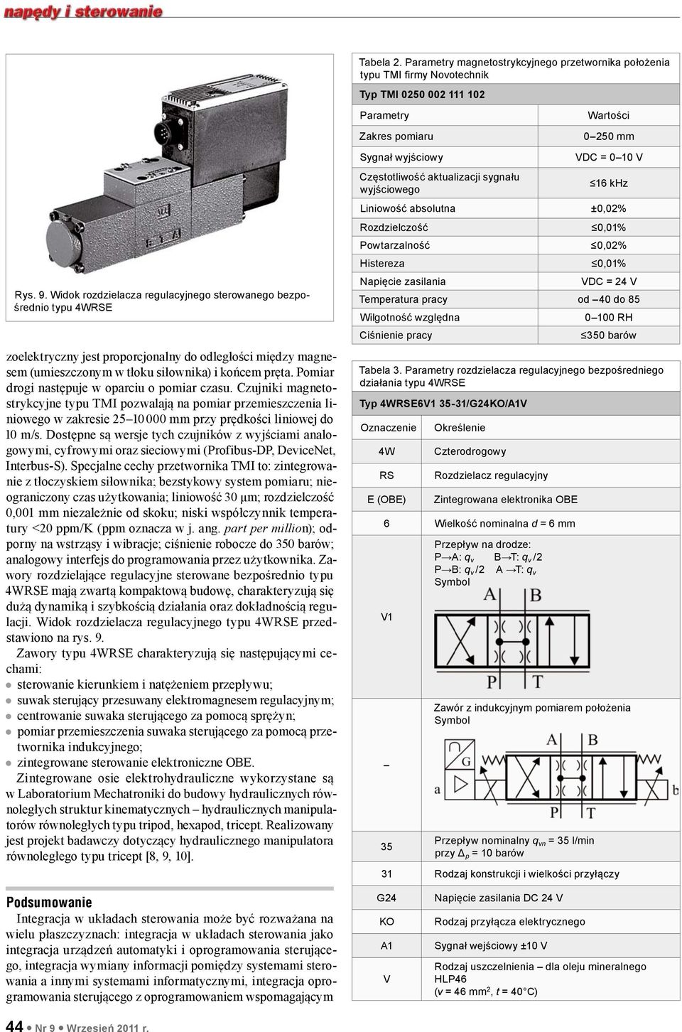 Pomiar drogi następuje w oparciu o pomiar czasu. Czujniki magnetostrykcyjne typu TMI pozwalają na pomiar przemieszczenia liniowego w zakresie 25 10 000 mm przy prędkości liniowej do 10 m/s.