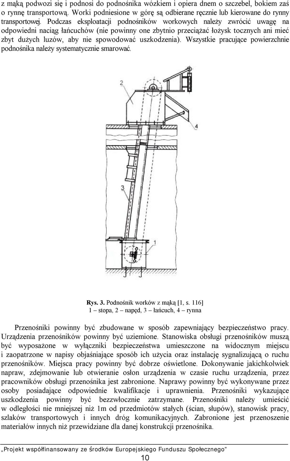 uszkodzenia). Wszystkie pracujące powierzchnie podnośnika należy systematycznie smarować. Rys. 3. Podnośnik worków z mąką [1, s.