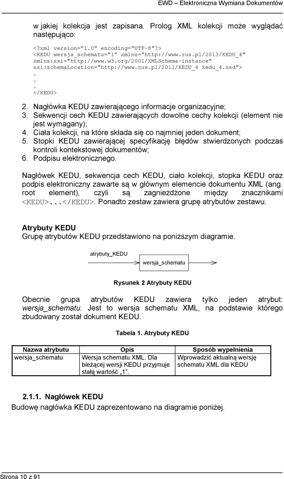 Nagłówka KEDU zawierającego informacje organizacyjne; 3. Sekwencji cech KEDU zawierających dowolne cechy kolekcji (element nie jest wymagany); 4.