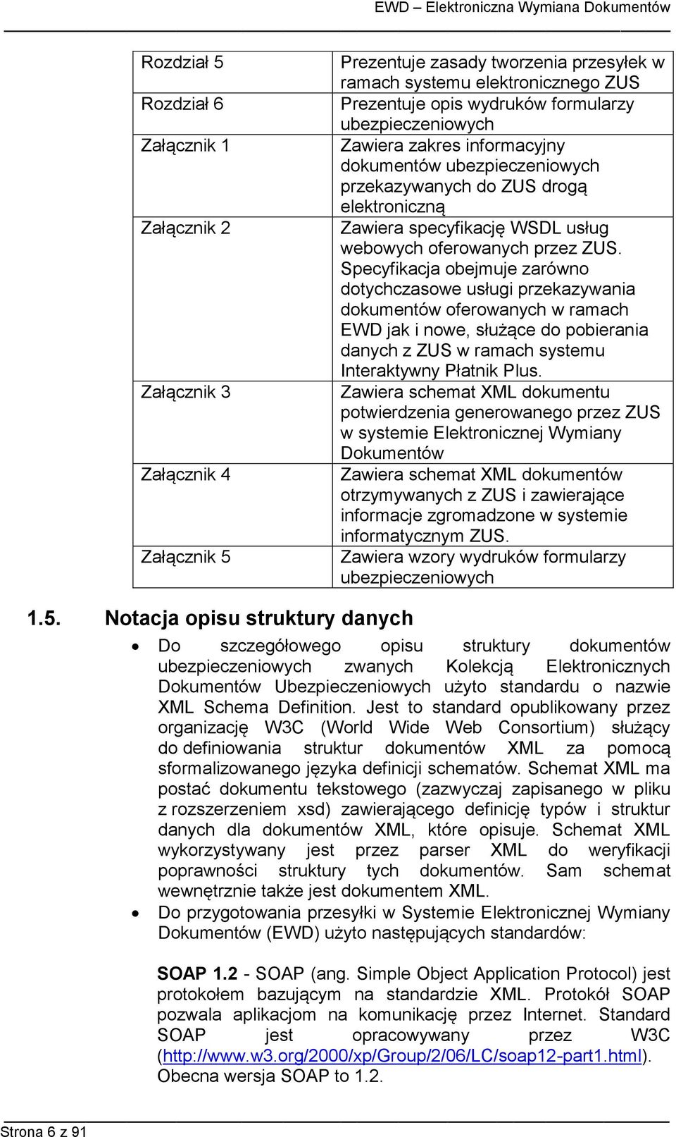 Specyfikacja obejmuje zarówno dotychczasowe usługi przekazywania dokumentów oferowanych w ramach EWD jak i nowe, służące do pobierania danych z ZUS w ramach systemu Interaktywny Płatnik Plus.