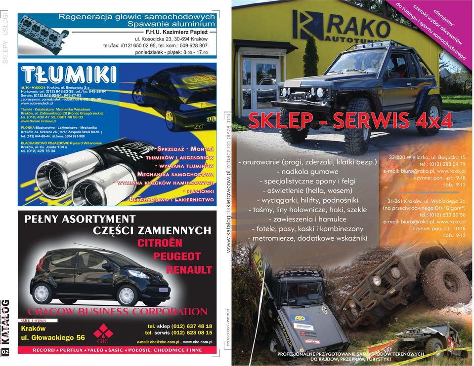 fax 648-96-64 Serwis: (012) 648-99-84, 648-27-62 zapraszamy: poniedzia³ek - sobota od 8.00-20.00 www.auto-wydech.pl T³umiki - Katalizatory. Mechanika Pojazdowa Kraków, ul.