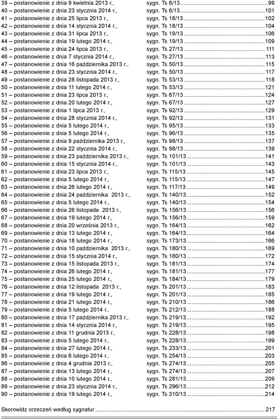 , sygn. Ts 27/13... 111 46 postanowienie z dnia 7 stycznia 2014 r., sygn. Ts 27/13...113 47 postanowienie z dnia 16 października 2013 r., sygn. Ts 50/13...115 48 postanowienie z dnia 23 stycznia 2014 r.