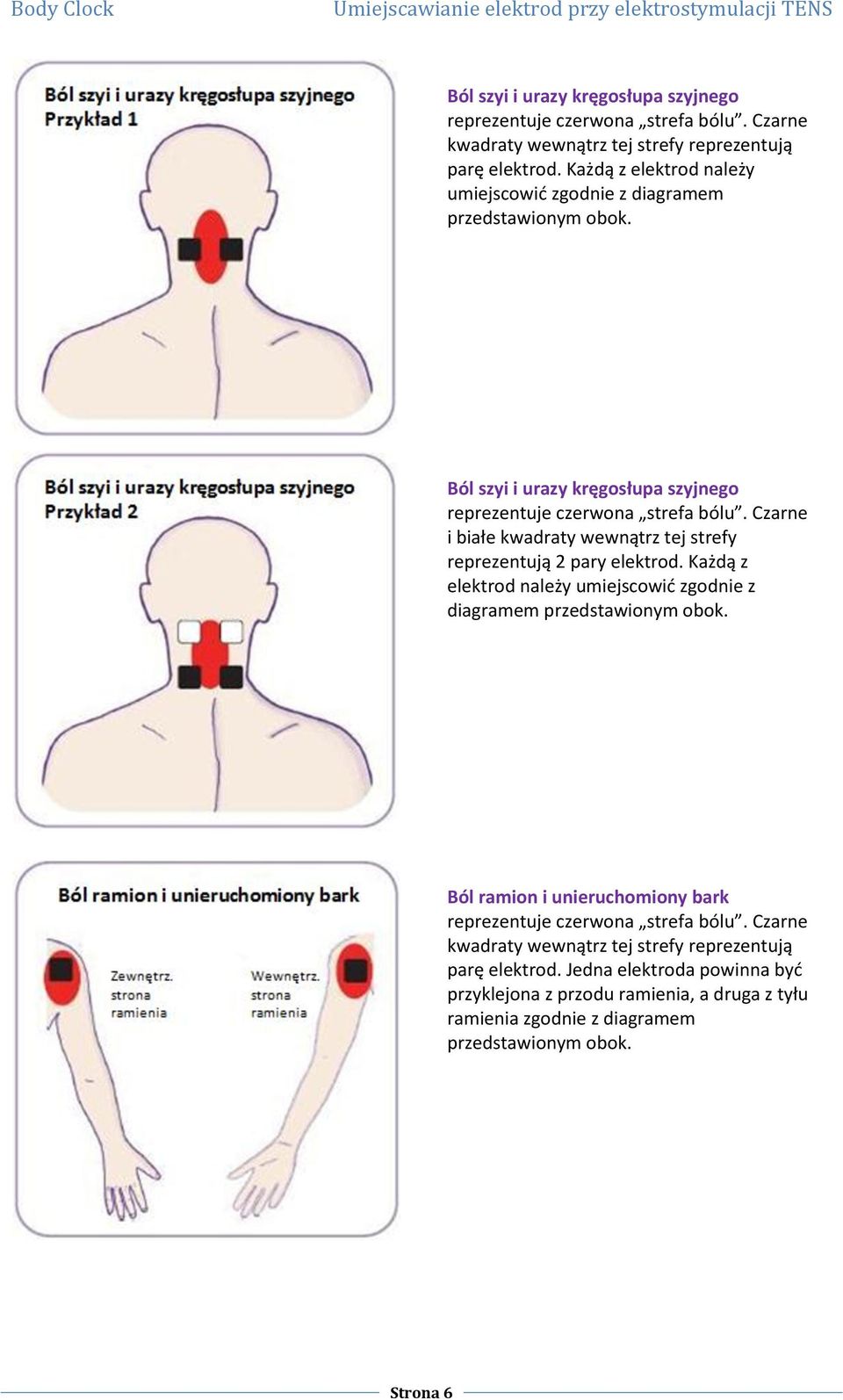 Czarne i białe kwadraty wewnątrz tej strefy reprezentują 2 pary elektrod. Każdą z elektrod należy umiejscowid zgodnie z diagramem przedstawionym obok.