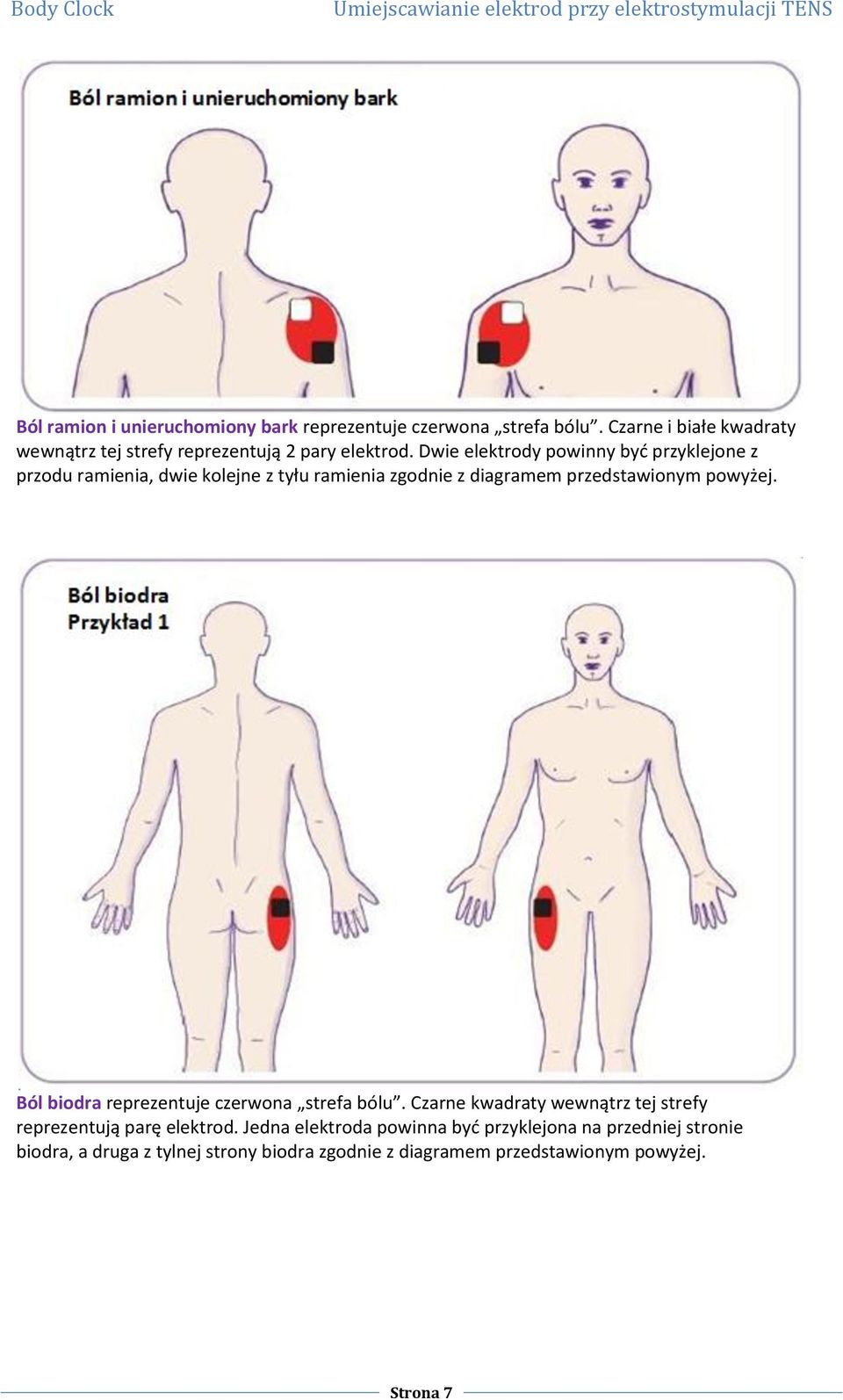 Dwie elektrody powinny byd przyklejone z przodu ramienia, dwie kolejne z tyłu ramienia zgodnie z diagramem przedstawionym powyżej.