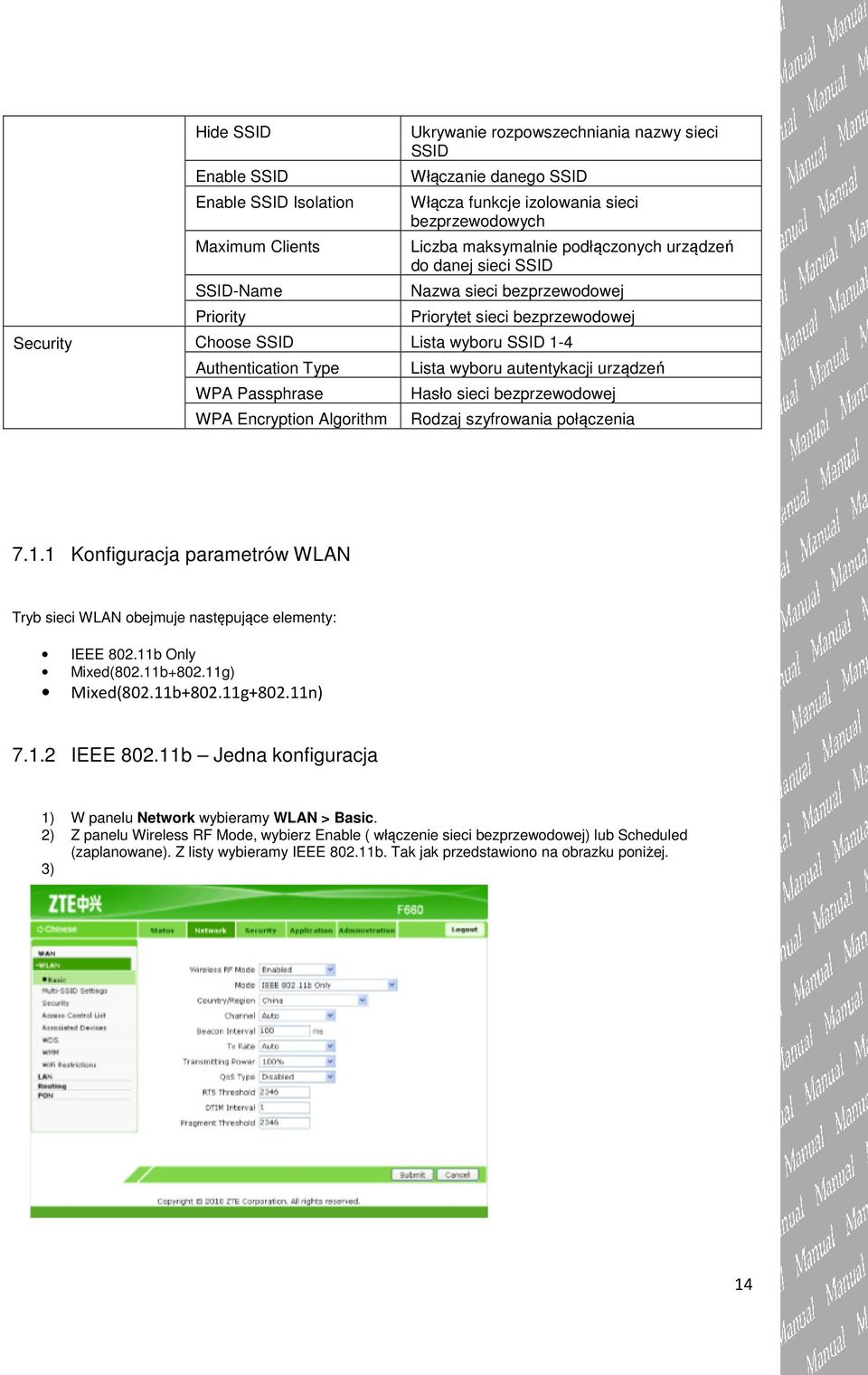 WPA Encryption Algorithm Lista wyboru autentykacji urządzeń Hasło sieci bezprzewodowej Rodzaj szyfrowania połączenia 7.1.