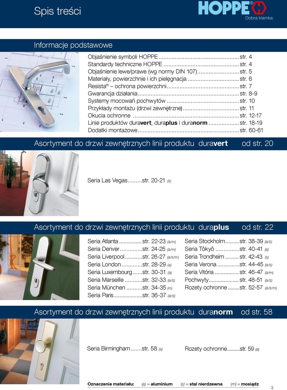 ..str. 18-19 Dodatki montażowe...str. 60-61 Asortyment do drzwi zewnętrznych linii produktu duravert od str. 20 Seria Las Vegas...str. 20-21 (s) Asortyment do drzwi zewnętrznych linii produktu duraplus od str.