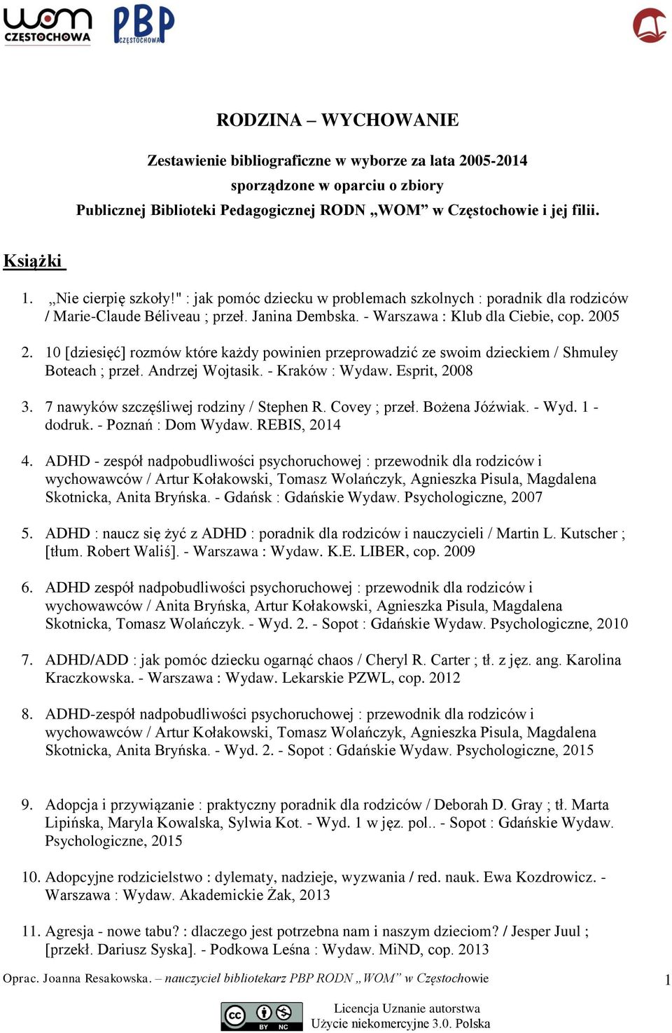 10 [dziesięć] rozmów które każdy powinien przeprowadzić ze swoim dzieckiem / Shmuley Boteach ; przeł. Andrzej Wojtasik. - Kraków : Wydaw. Esprit, 2008 3. 7 nawyków szczęśliwej rodziny / Stephen R.