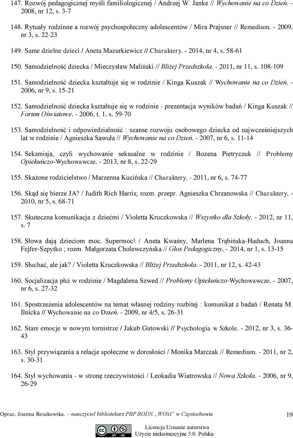 Samodzielność dziecka / Mieczysław Maliński // Bliżej Przedszkola. - 2011, nr 11, s. 108-109 151. Samodzielność dziecka kształtuje się w rodzinie / Kinga Kuszak // Wychowanie na co Dzień.