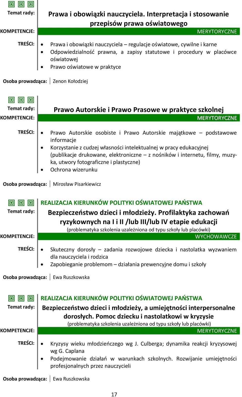 w placówce oświatowej Prawo oświatowe w praktyce Osoba prowadząca: Zenon Kołodziej Temat rady: Prawo Autorskie i Prawo Prasowe w praktyce szkolnej MERYTORYCZNE TREŚCI: Prawo Autorskie osobiste i