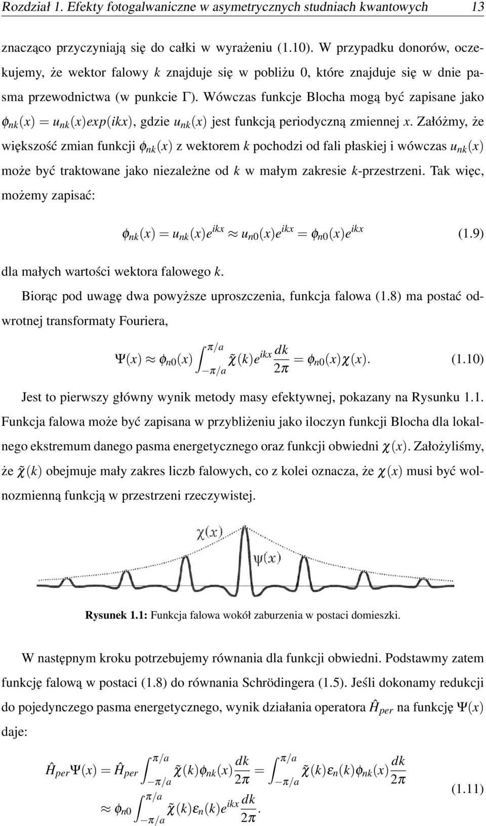 Wówczas funkcje Blocha mogą być zapisane jako φ nk (x) = u nk (x)exp(ikx), gdzie u nk (x) jest funkcją periodyczną zmiennej x.