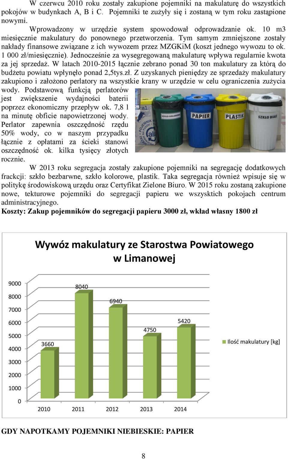 Tym samym zmniejszone zostały nakłady finansowe związane z ich wywozem przez MZGKiM (koszt jednego wywozu to ok. 1 000 zł/miesięcznie).